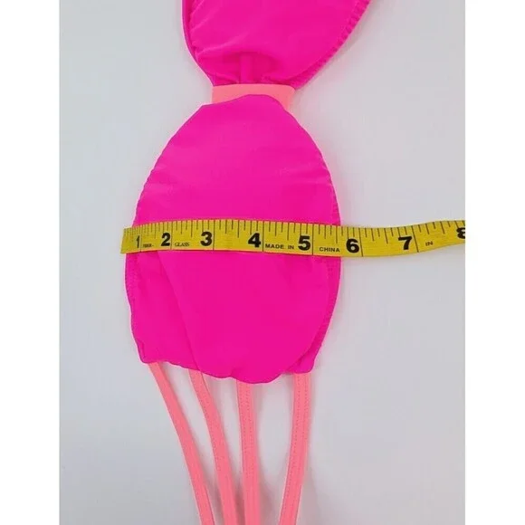 2 Victoria's Secret Pink Bikini Top Women Medium Hot Pink Strappy Swimsuit Beach - Picture 15 of 16